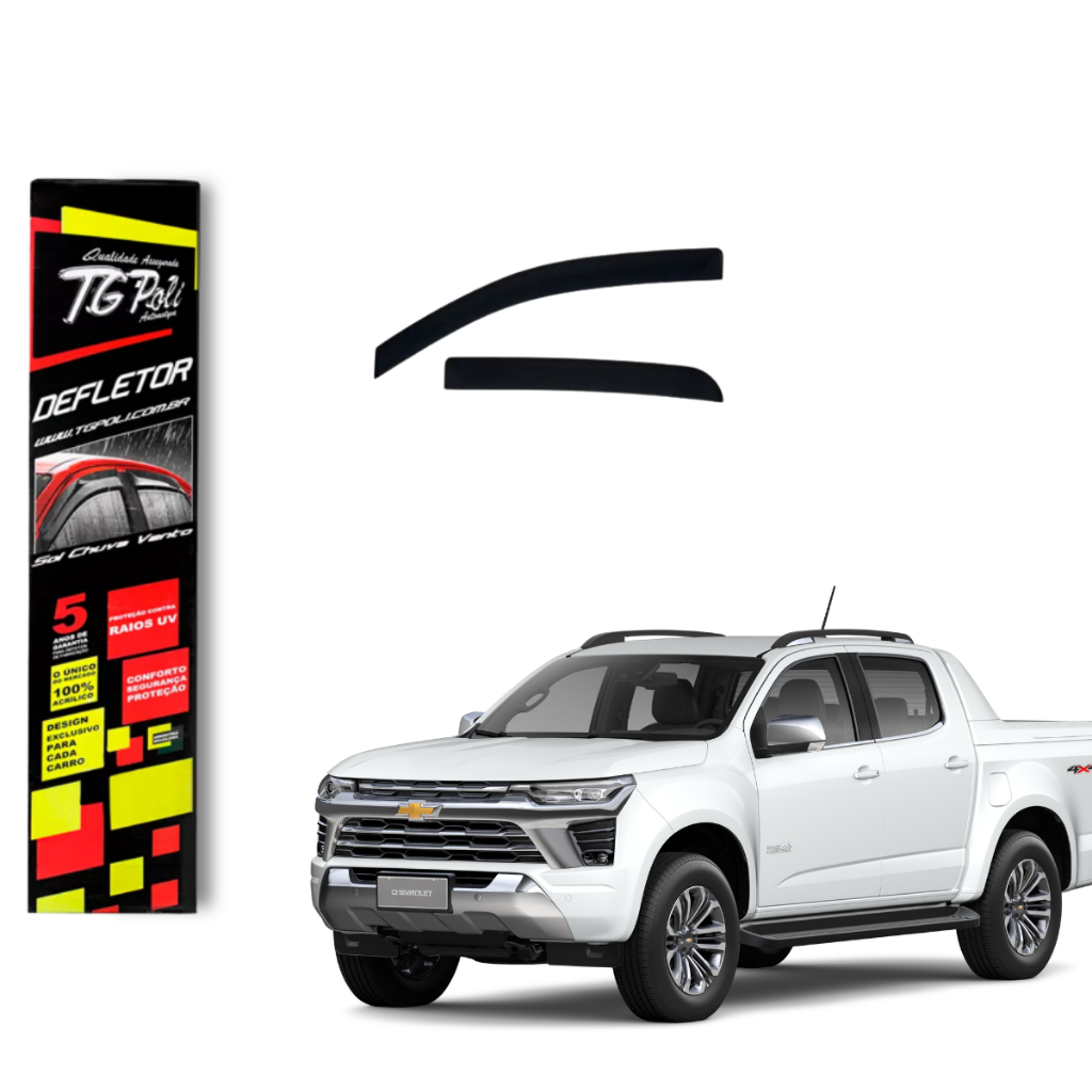 Calha de Chuva Chevrolet S10 2012 a 2026 4 portas TG Poli Defletor Portas Protetor Janelas Fumê