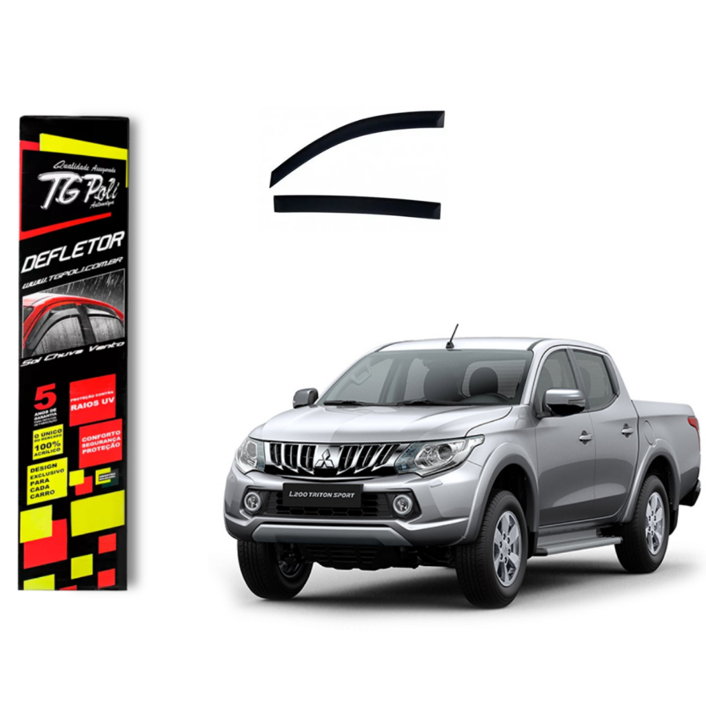 Calha de Chuva Mitsubishi L200 Triton 2008 a 2018 4P TG Poli Defletor Portas Protetor Janelas Fumê