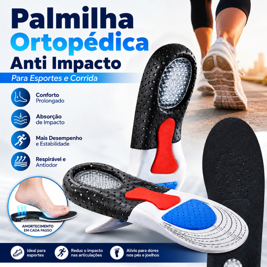 Palmilha Ortopédica Anti Impacto Para Esportes e Corrida