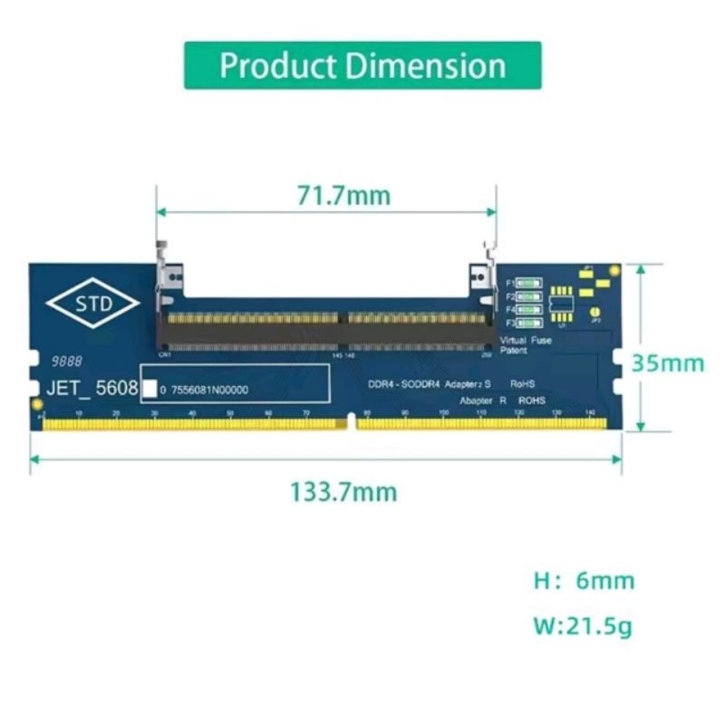 Adaptador memória DDR4 SODIMM p/ DIMM JET-5608 STD Memória Notebook em Desktop