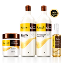 Kit Capilar Completo Karsselly Shampoo e Condicionador 1L + Máscara de Hidratação Colágeno 500g + Óleo Reparador 60ml