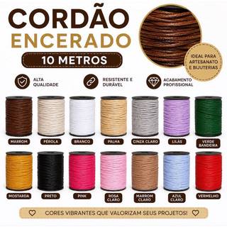 Cordão Encerado 10 Metros para Artesanato Pulseiras Colares Terços Macramê e Bijuterias