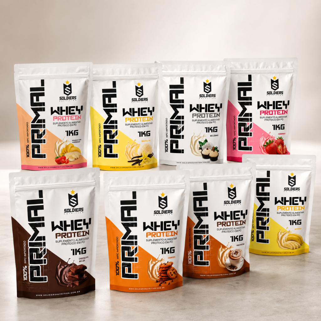 Whey Protein Primal 1kg Importado Soldiers Nutrition Suplemento Proteína Muscular - Escolha o Sabor