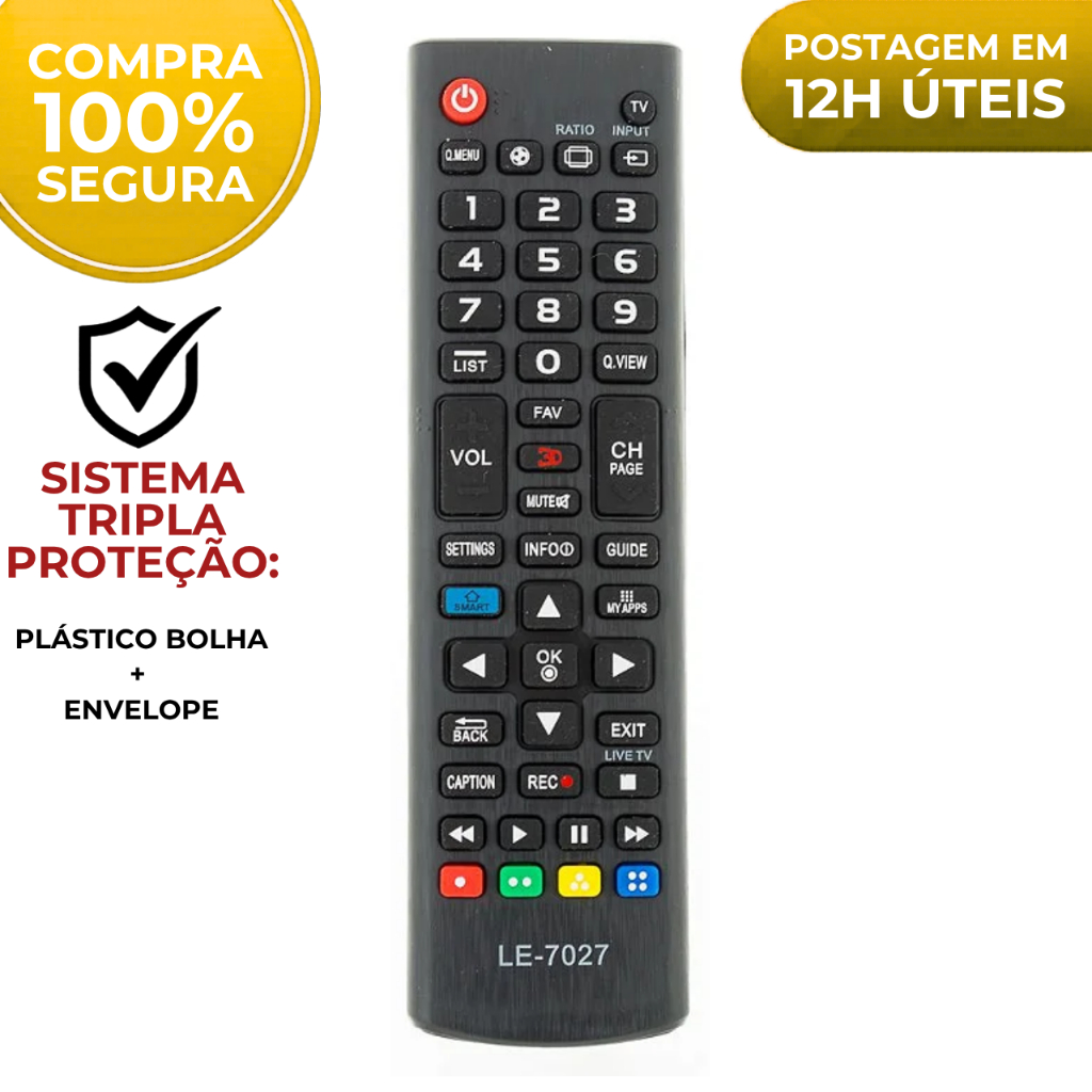 Controle remoto compatível Smart TV LG 3D 42LB5800 / 32LB570B / 32LB580B 7027 | Envio em 12h Úteis