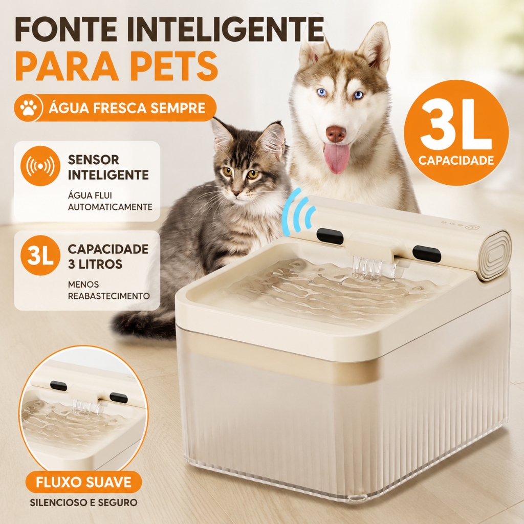 Bebedouro sem fio e Sensor fonte autómatica Aproximação com filtro silencioso 3L Para gato