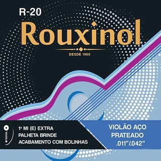 Encordoamento Violão Aço Rouxinol C/Bol + 1º Mi +Palheta R20