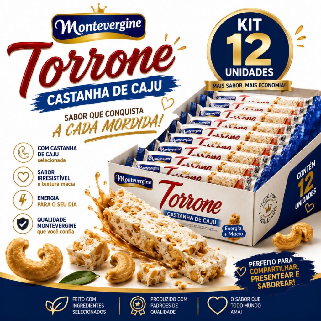 Kit 12 Torrone Castanha de Caju 45g Montevérgine