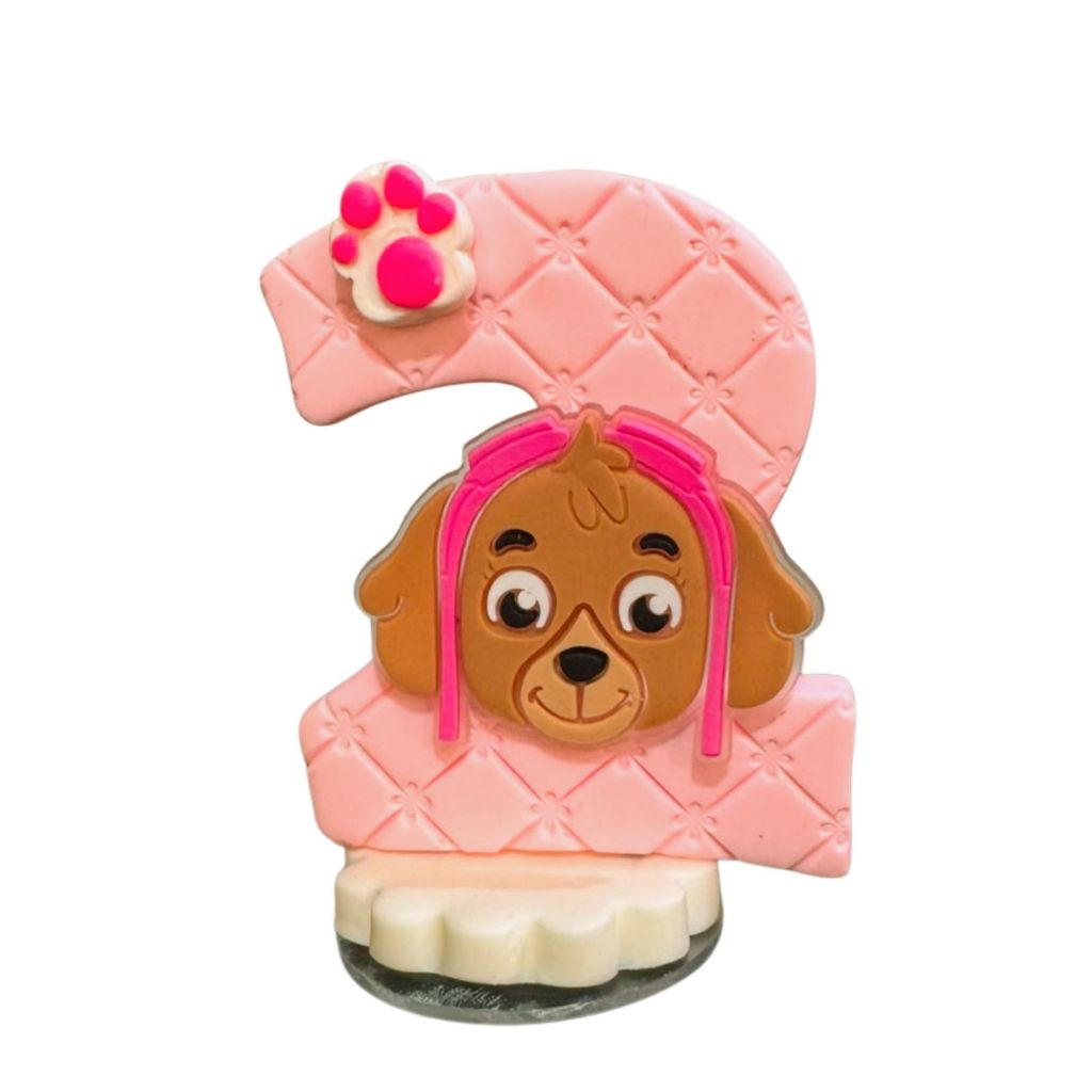 Vela de Aniversário Skye em Biscuit com Aplique | Vela Patrulha Canina Rosa | Pronta Entrega