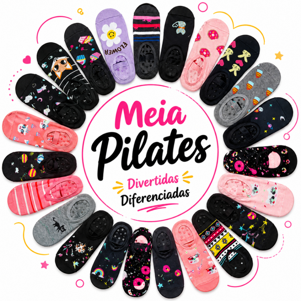 Imagem Kit 3 Meias Sapatilha Antiderrapante 35/40 Divertida Atoalhada Pilates Yoga e Hidroginástica Conforto Premium