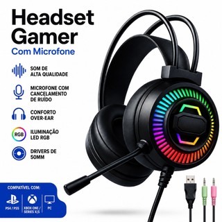 Headset Gamer RGB Com Microfone USB PC PS4 PS5 Xbox Fone Gamer LED Alta Qualidade