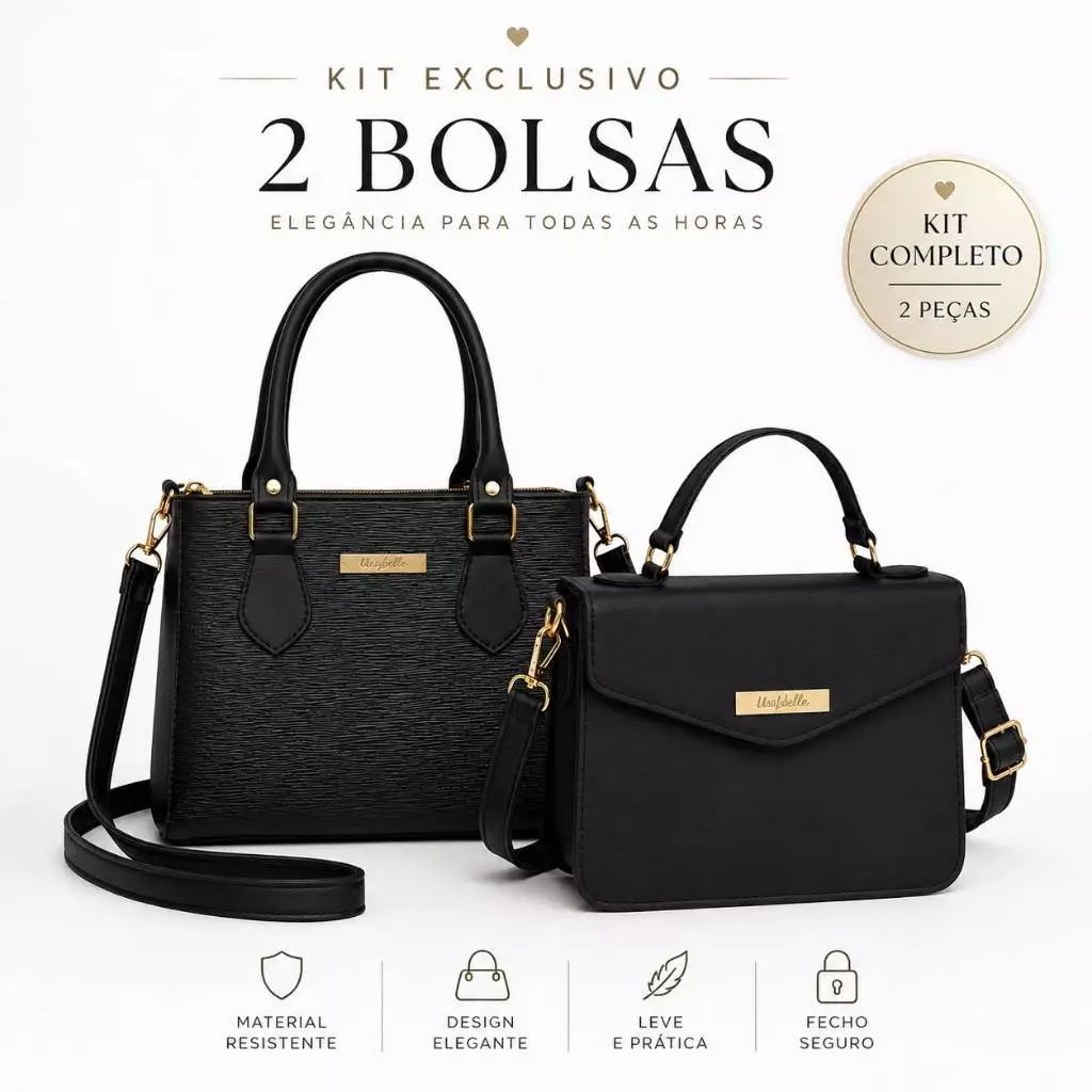 Kit 2 Bolsas Femininas Medias Tote Alça Transversal Mão Ombro Original Uselabelle — imagem 1