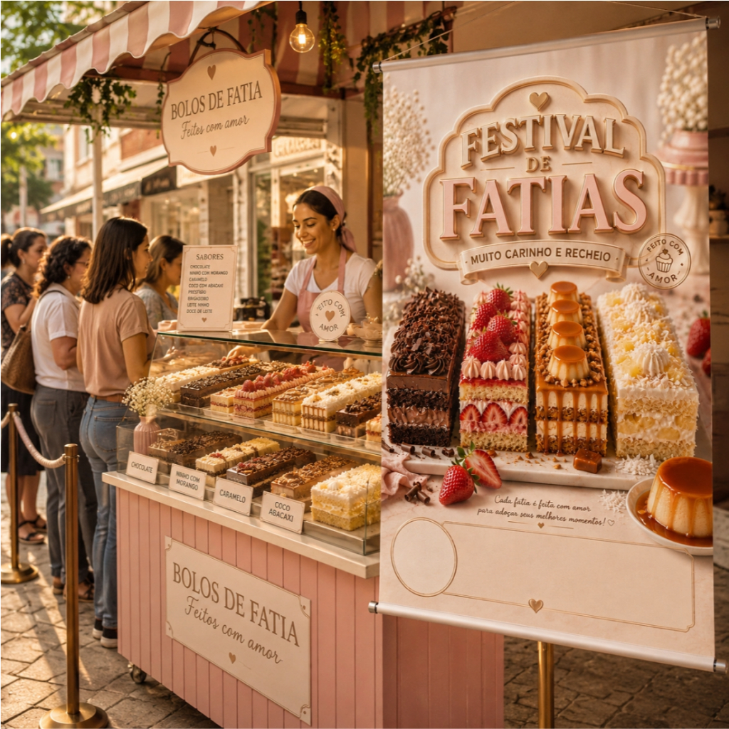 Banner Placa para Festival de Fatias de Bolo Lona a prova d' água com Cordinha para Pendurar mod 4