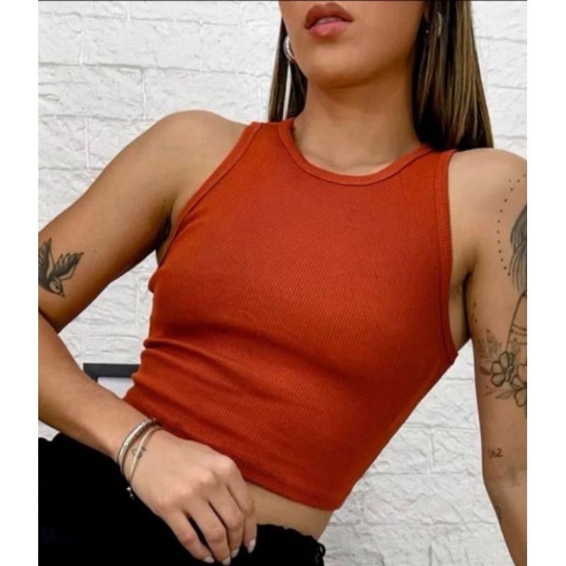 Kit 3 Regatas Femininas Malha Canelada Premium Gola Redonda Básicas Confortáveis
