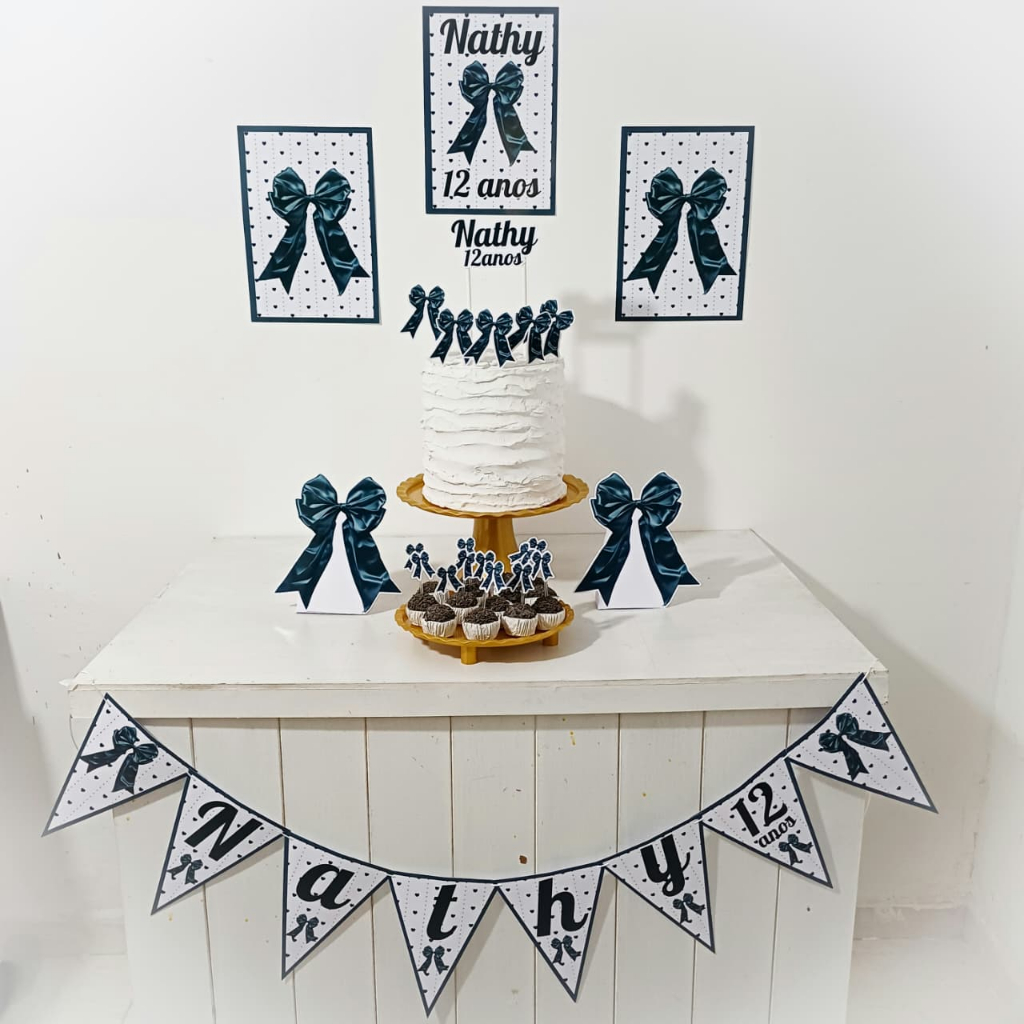 Kit Festa Laço Preto lacinho Personalizado Só Um Bolinho Festa em Casa Aniversário Infantil adulto Mesversário lembrança