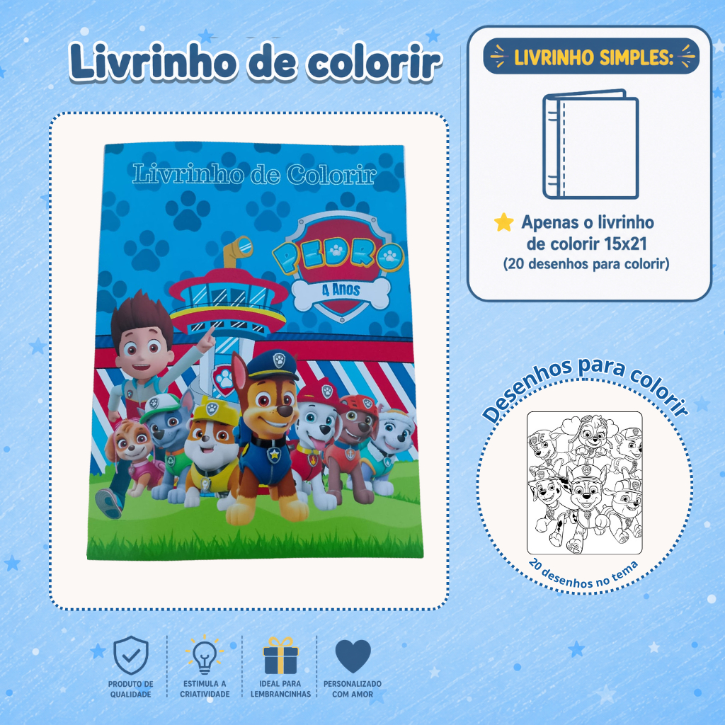 Livrinho de Colorir Personalizado Infantil | Qualquer Tema | Lembrancinha Festa Aniversário 15x21 cm
