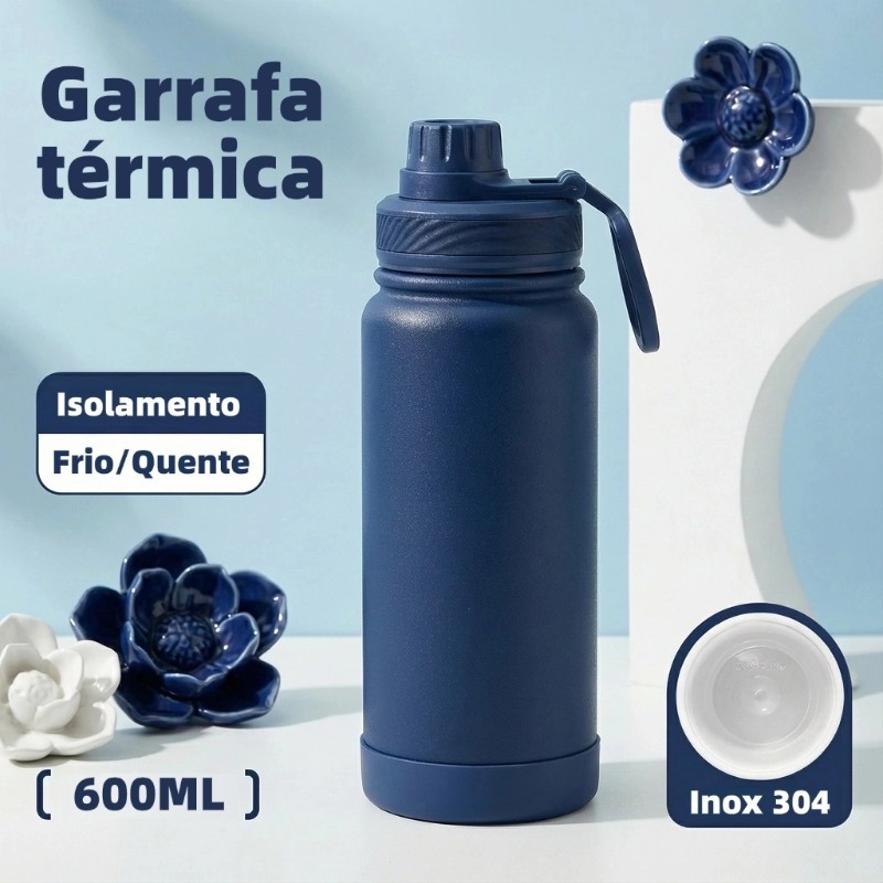Garrafa térmica de água 600ml Inox com Alça Quente e Frio