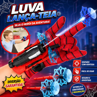 Luva Lança Teia Infantil  Homem Aranha com Lançador Dardos Ventosa Presente Brinquedo Divertido Super Heroi
