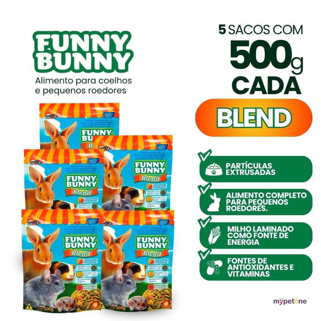 5 Ração Funny Bunny 500g Blend Coelhos e Pequenos Roedores