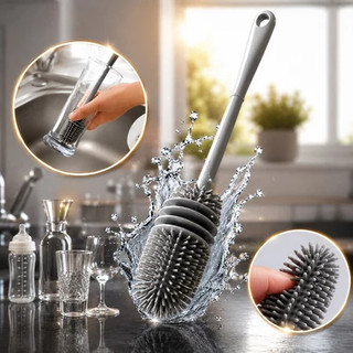 Escova Silicone De Lavar Garrafa Mamadeira Copo Taça Louça