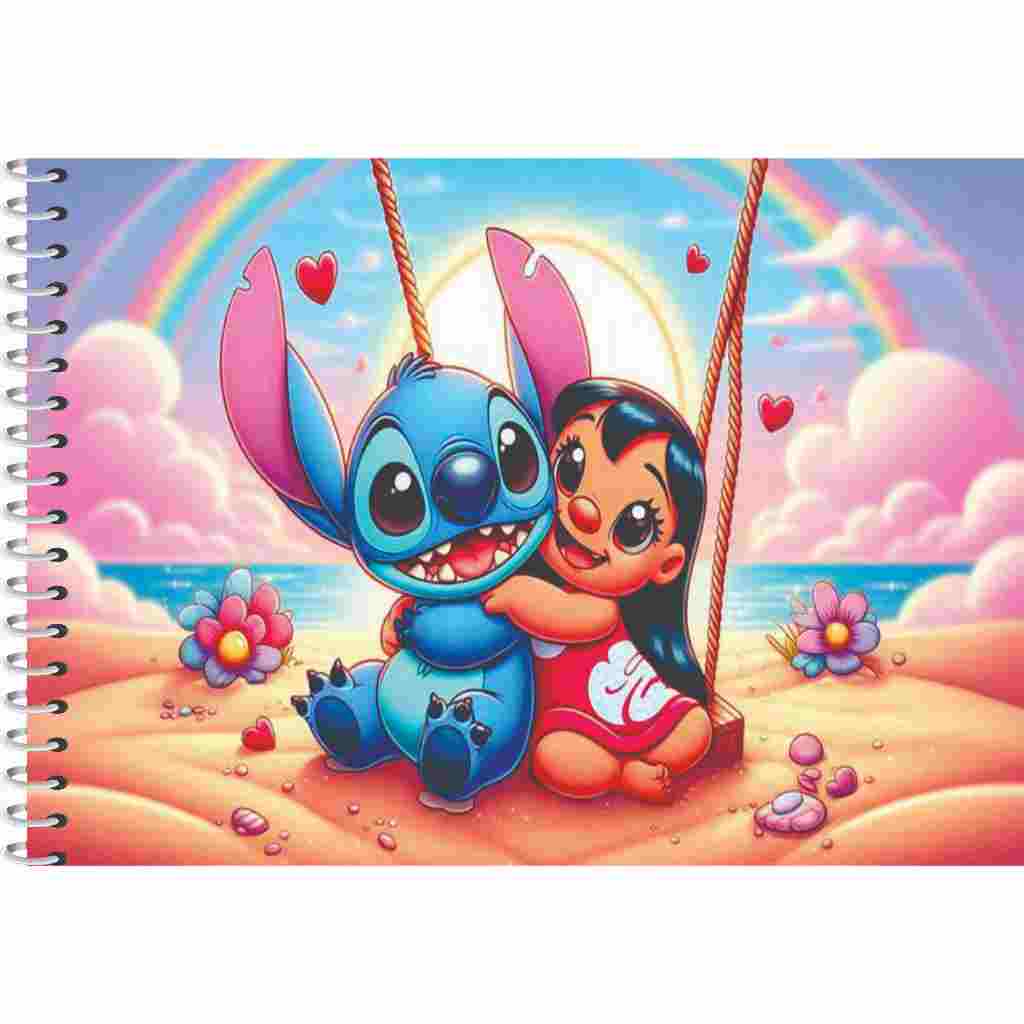 Caderno de Desenho Personalizado nome da Criança e com 100 Folhas stitch cartografia Espi…