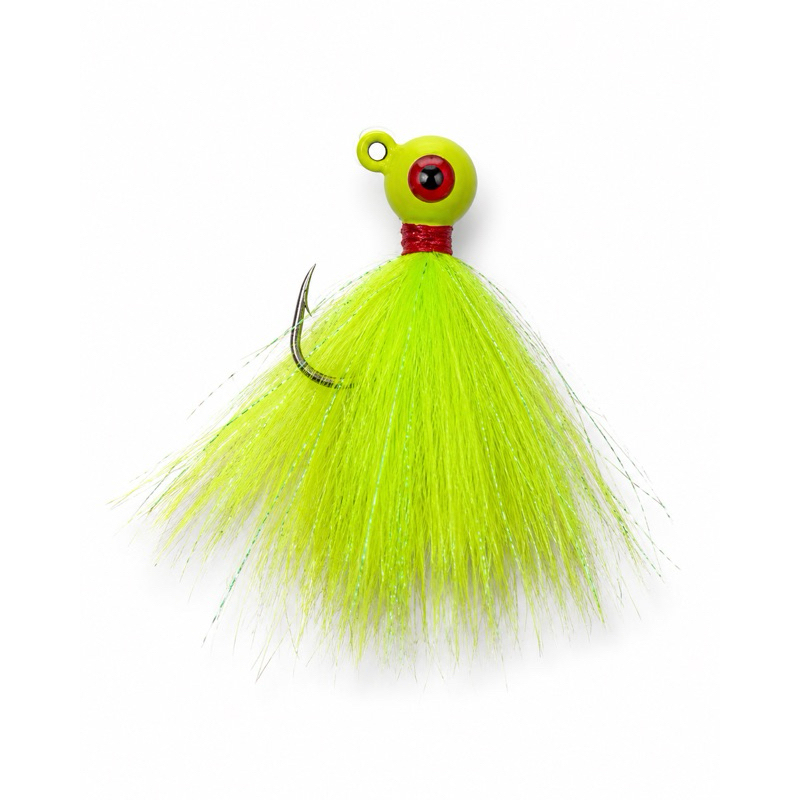 Micro jig 6g 8g 10g para tucunaré com pelo sintético - Verde Limão – anzol 6/0 Marine Sports – Jigs Tio Lelias