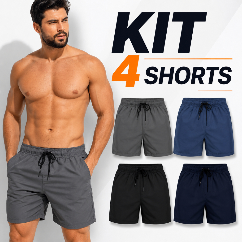 Kit 4 Shorts Tactel Bermuda Masculina Mauricinho Kit Masculino Tectel Liso Praia Academia Treino