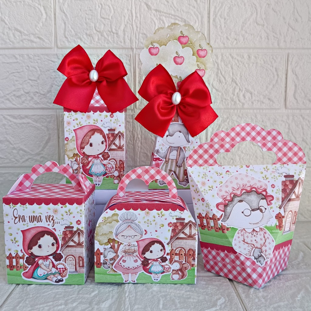 Kit Personalizados Chapeuzinho Vermelho( PEGUE E MONTE )lembrancinha Caixinha personalizada festa infantil aniversário