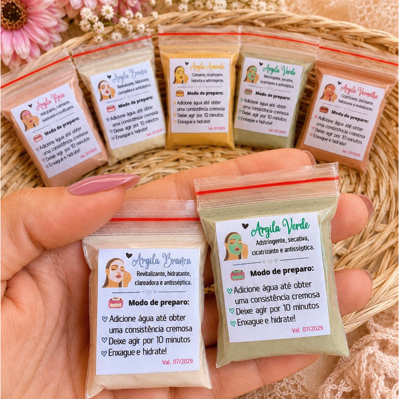 20/50 sachês de argila para lembrancinha mimo para cliente para skincare argila outubro rosa dia das mães natal