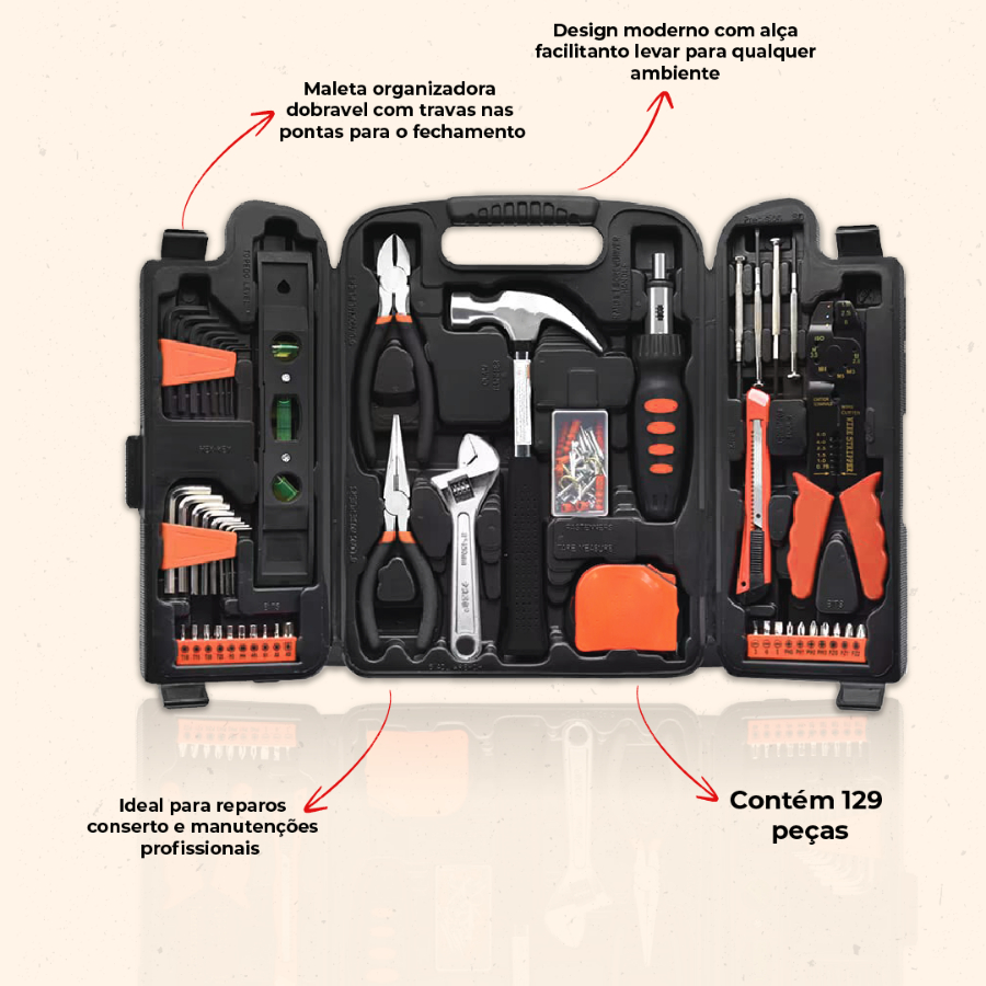 Jogo Kit de Ferramentas 129/142 Peças Maleta Serviços Gerais Multiuso 2 Modelos · foto 2