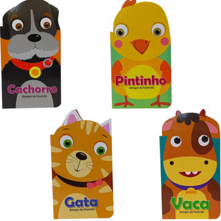Livros recortados coleção amigos da Fazenda - Cachorro, Pintinho, Gata, e Vaca - pé da letra