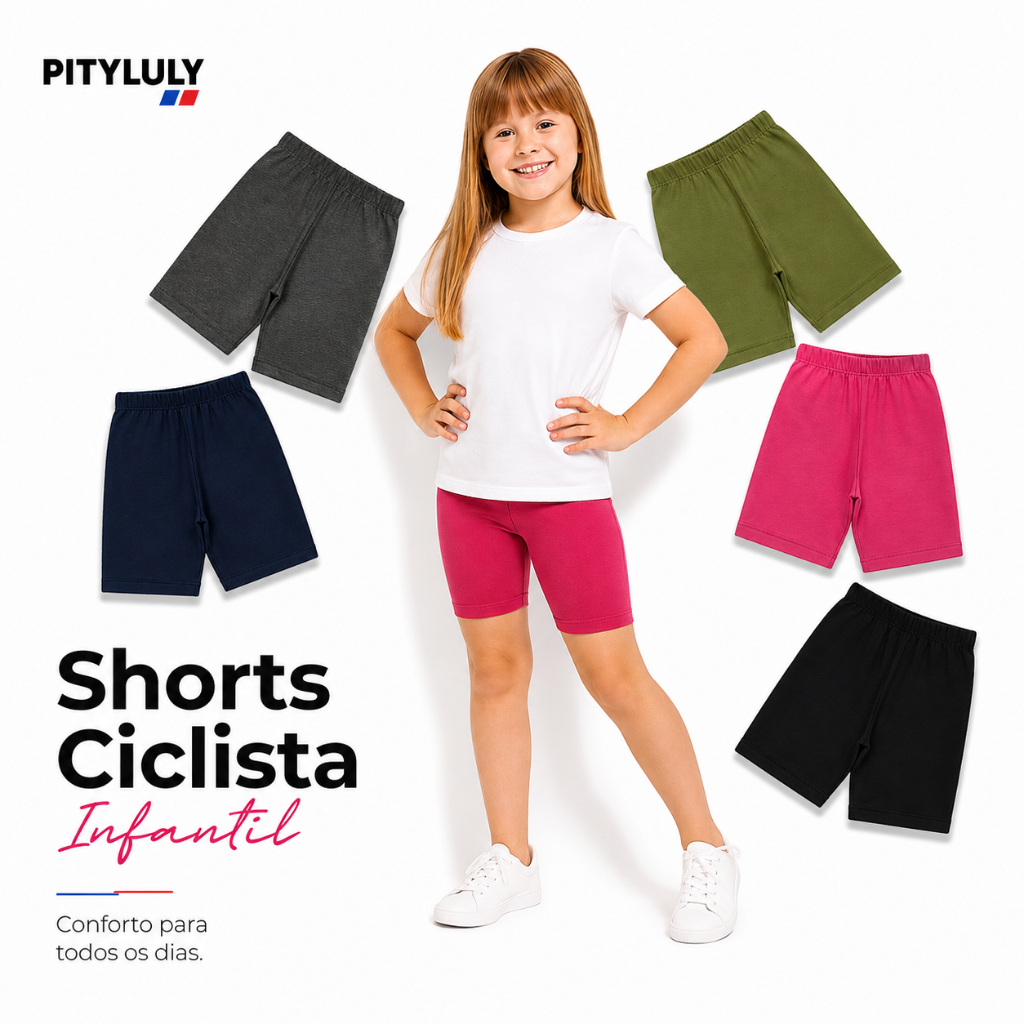 Shorts Bermuda Ciclista Cotton Infantil Juvenil Tam 3 Ao 16  Bermuda Menina Lisa Cores Sortidas