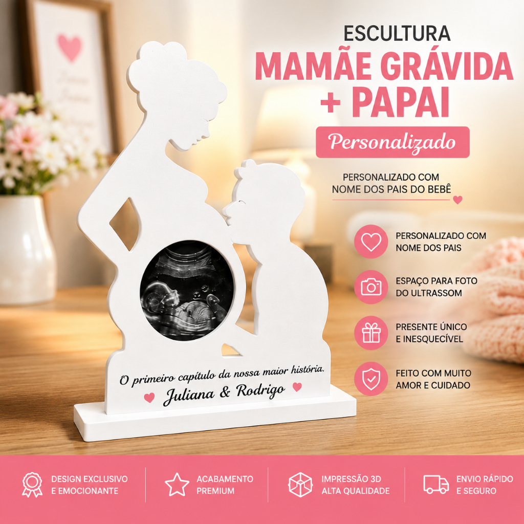 Porta Retrato para Foto de Ultrassom Ultrassonografia Gestação Mamãe Bebê