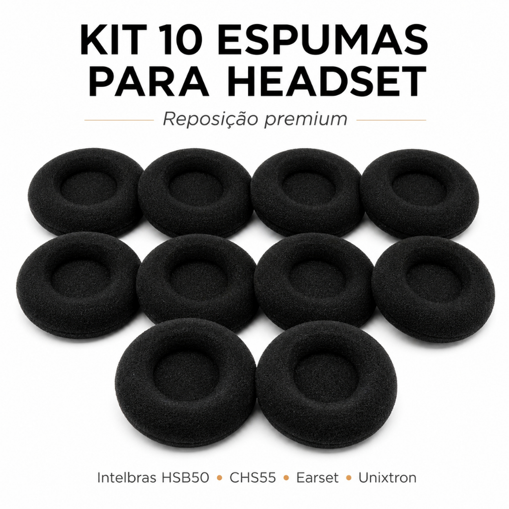 Kit 10 Espumas Para Headset Intelbras HSB50 CHS55 Earset Unixtron Almofadas Reposição Premium