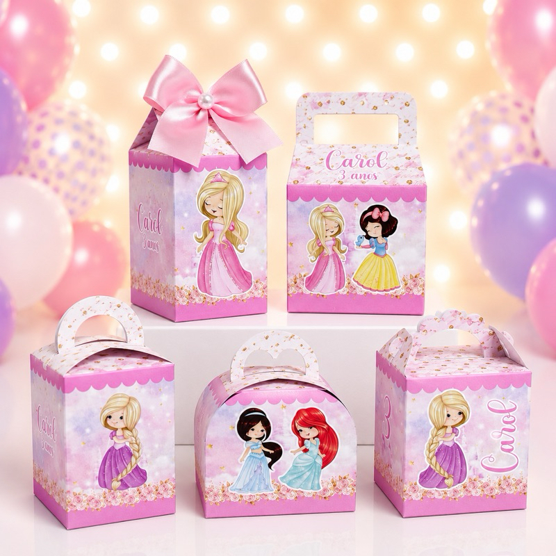 Kit Festa Princesas Disney Cute Lembrancinha Infantil Caixas Personalizadas