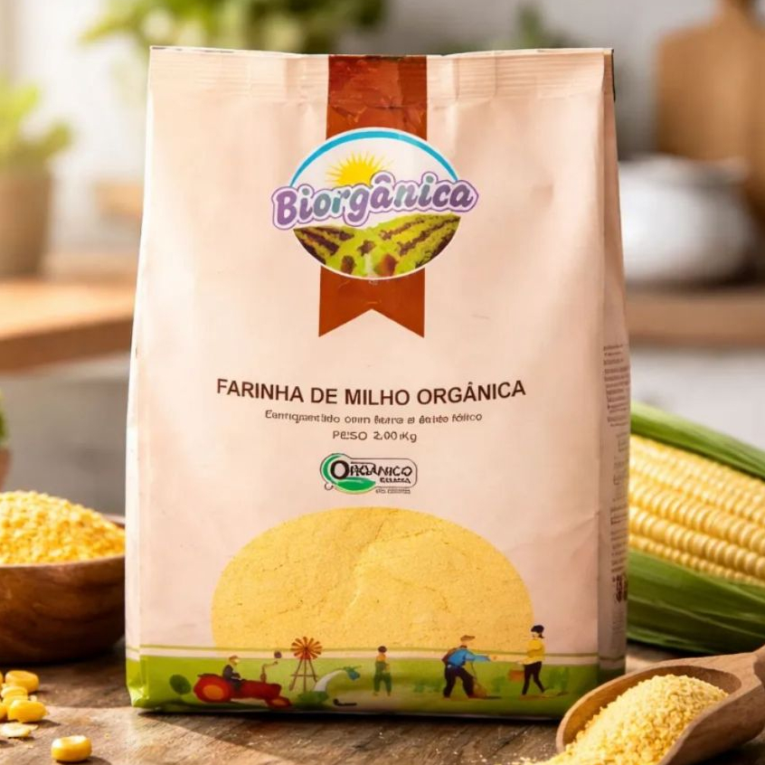 Farinha Fubá De Milho Orgânico Biorgânica 2kg Vegano E Sem Glúten
