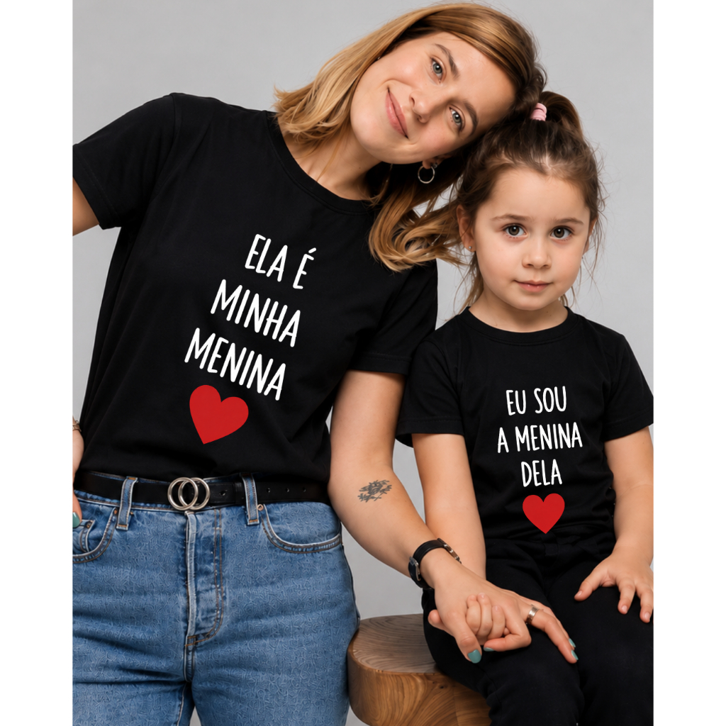 Kit Mãe E Filha Conjunto Fofo Preto/Branco Feminino 100% Algodão Confortável Estiloso Elegante Versátil Casual