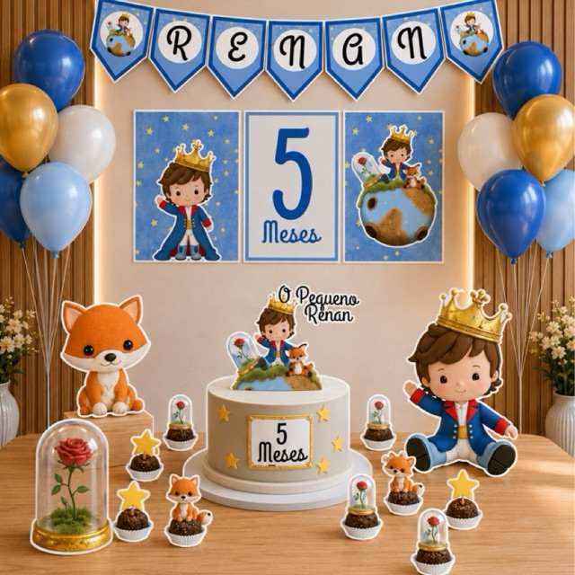 kit festa só um bolinho O pequeno principe personalizado com topo - bandeirola - display de mesa