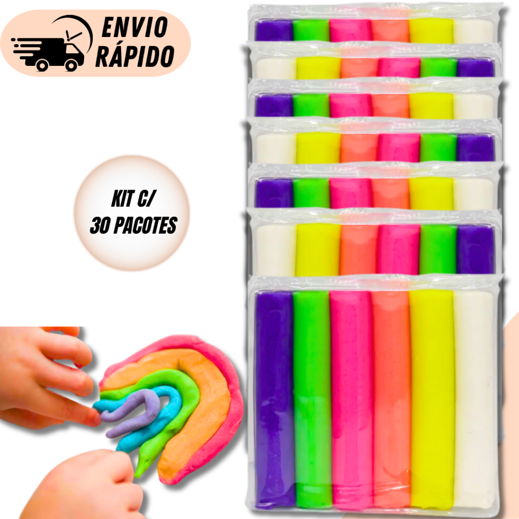 Kit 30/20 ou 10 Pacotes de Massinha 8 cores Sortida De Modelar Infantil Para Lembrancinhas De Aniversario Escolar