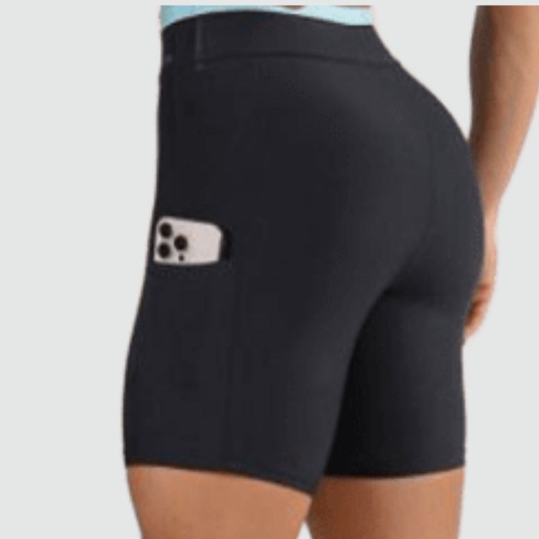 Bermuda Ciclista Short Fitness Feminino Bicolor Cintura Alta 2 Bolsos Laterais Zero Transparência Academia
