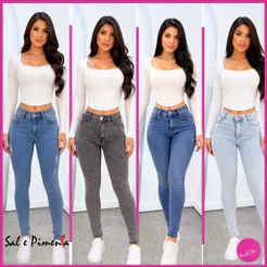 Calça Jeans Feminina Skinny Coladinha Cintura Alta Sal E Pimenta
