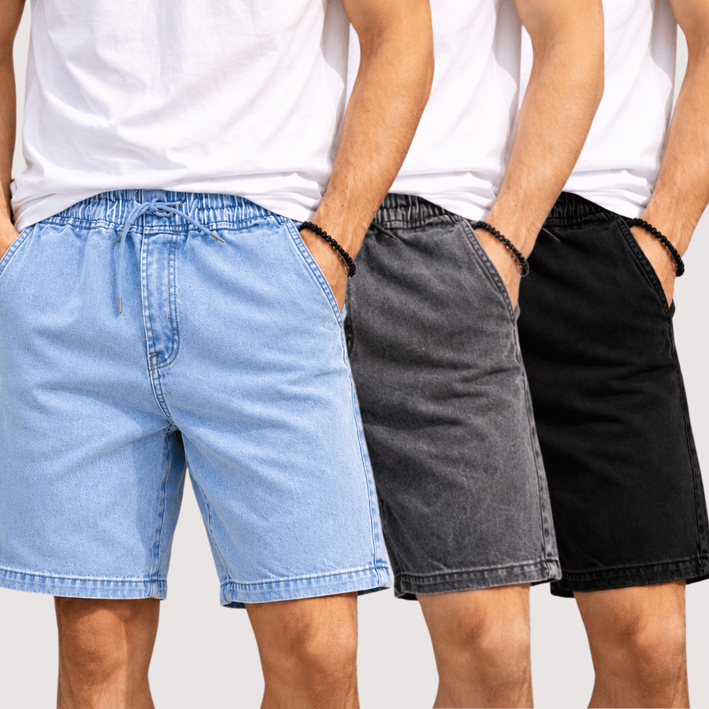 Bermuda Jeans Masculina Short Jeans Grafite Estonada Casual Elástico na Cintura Moda Streetwear Premium P ao GG