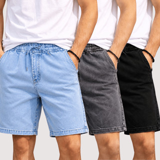 Bermuda Jeans Masculina Short Jeans Grafite Estonada Casual Elástico na Cintura Moda Streetwear Premium P ao GG