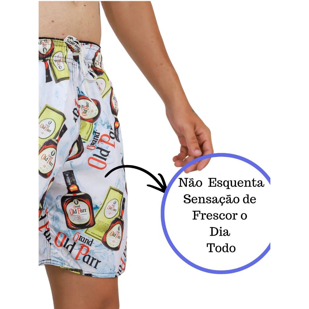 Kit Lote 3 Shorts Bermudas Tactel Masculino Mauricinho Estampas Bebidas — imagem 2 de 2