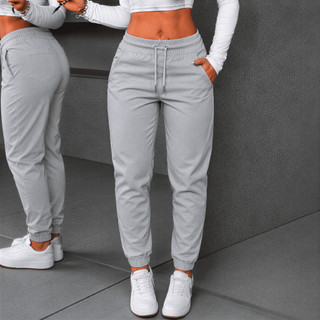 Calças Feminina Jogger Punho Bolso Elastano Estilosas Fashion Cintura Alta Confortável Casual Academia Fitness Dia a Dia