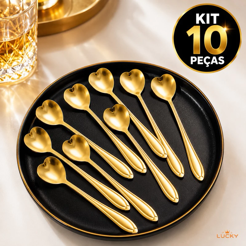 Colheres Coração Douradas: 50% OFF! ❤️