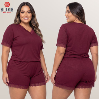 Pijama Plus Size Babydoll Feminino com Renda Conforto Dormir Linha Noite Bella Plus