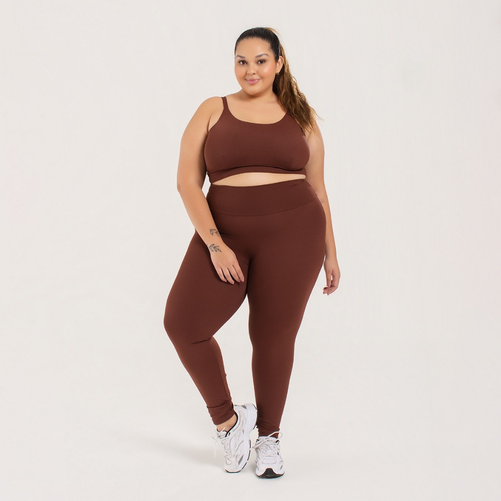 Conjunto Academia Feminino Plus Size Zero transparência Poliamida Top alta sustentação leg cós alto