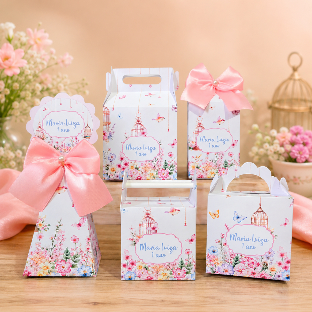 KIT PEGUE E MONTE - Kit Festa Jardim dos Passarinhos Caixas Personalizada Lembrancinhas Jardim encantado