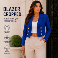 Blazer Casaco Blusa Feminino Cropped Manga Longa Plus Size