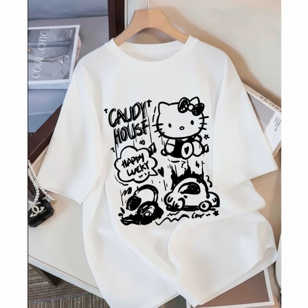 Camiseta Camisa Oversized 100%Algodão Feminina Fofa Casual Streetwear Confortavel Estilosa Hellokitty